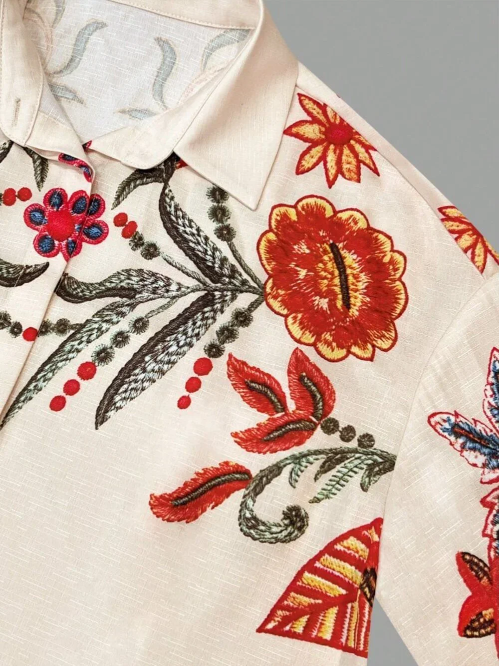 White Casual Women's Floral Print Regular Drop Shoulder Long Sleeve Shirt - Picture 6 of 10